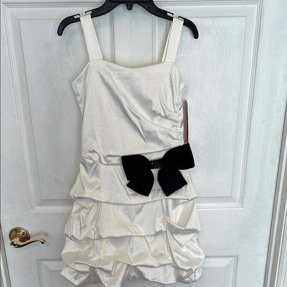 Ruby Rox Formal Kids Dress in White with Black Bow